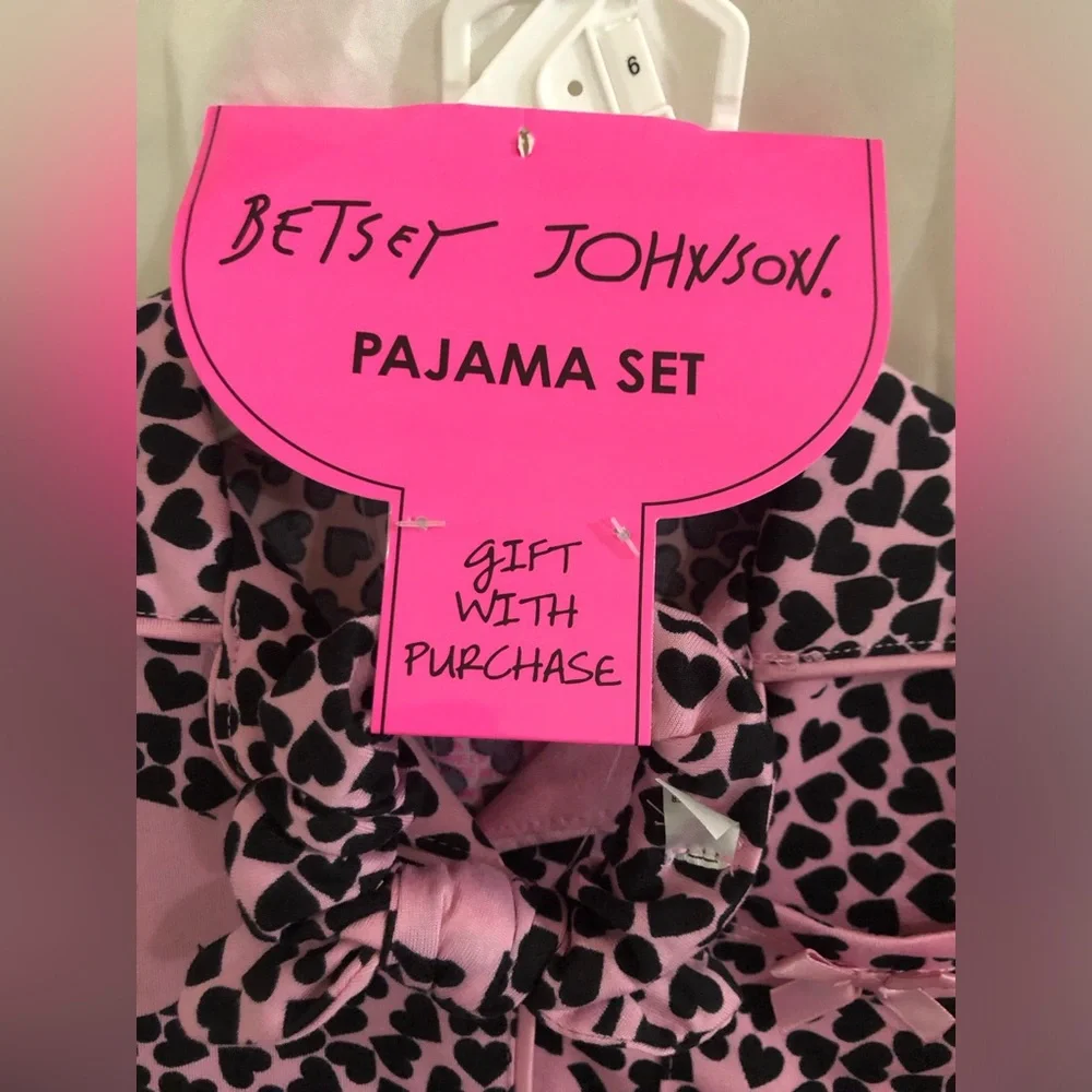 Betsey Johnson 3pc little girls pink‎ mauve anthracite pjs scrunchie set size 6
